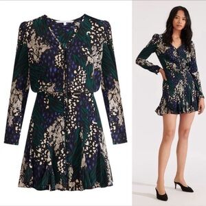 Veronica Beard Riggins Floral Silk Blend Dress 14 Green Black Blue